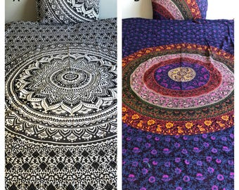 Twin Size Duvet Cover Set | All Natural Cotton | Eco-Dyed | Hand Block Printed | Indian Bohemian Style | Size Approx. 82"x54"