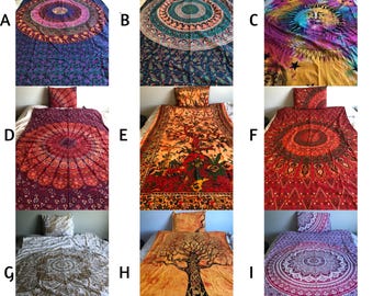 Twin Size Duvet Cover Set | All Natural Cotton | Eco-Dyed | Hand Block Printed | Indian Bohemian Style | Size Approx. 82"x54"