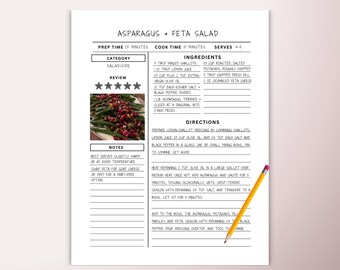 CANVA Recipe Book Template Blank Cookbook Page Organizer, Editable Recipe Journal, PDF Digital Download