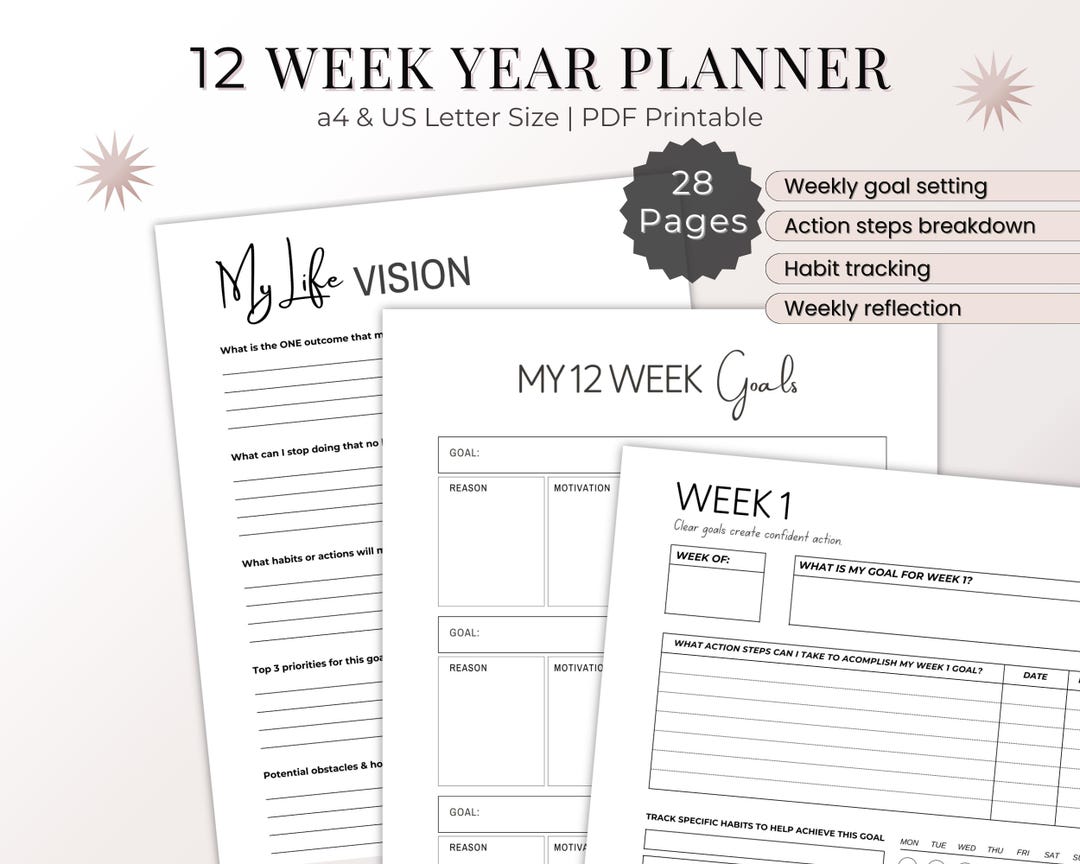 12 Week Year Planner Printable for Smart Goals Weekly Planner and ...