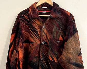 Chaqueta de forro polar con cremallera completa Vintage Signum Blaze naranja marrón rojo abstracto para hombre XL