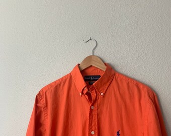 Vintage Orange Polo Ralph Lauren Button-down Shirt Mens Medium 15 1/2