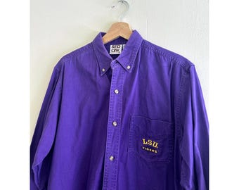 Vintage 90s Purple Embroidered LSU Long-sleeve Button-down Shirt Men's Medium