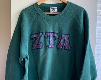 Vintage Distressed Zeta Tau Alpha ZTA Reverse Weave Crewneck Sweatshirt XL