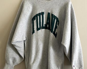 Sudadera vintage de cuello redondo con tejido inverso de la Universidad de Tulane Champion para hombre (talla XXL)