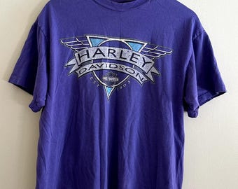 Camiseta vintage morada desgastada de Harley Davidson de Albuquerque, Nuevo México, talla grande