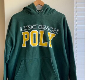 Vintage Long Beach Poly School Reverse Weave Pullover Hoodie Sweatshirt Large