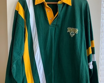 Vintage 90s Green Bay Packers NFL Rugby Long-sleeve Henley Collar Shirt Large