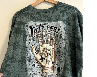 Green Abstract New Orleans Jazz & Heritage Festival 2017 T-shirt Men's XXL 2XL
