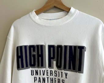 Sudadera blanca con cuello redondo Champion Reverse Weave bordada por la Universidad de High Point (HPU)