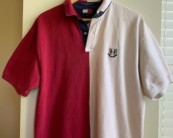 Vintage 90s Red Cream Tommy Hilfiger Color-block Sort-sleeve Polo Shirt Large