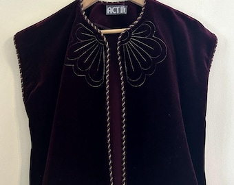 Vintage Burgundy 70s Act III Butterfly Flower Velvet Velour Vest Women's Medium