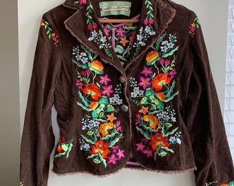 Vintage y2k Miss Me Embroidered Floral Corduroy Button-up Jacket Women's Small