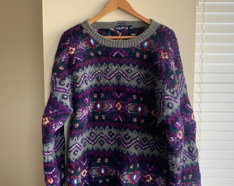 Vintage Purple Nautica Hand-knit Chunky Fisherman's Wool Sweater Men's XL