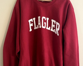 Sudadera roja MV Sport Flagler College con cuello redondo y tejido inverso para hombre (talla XL)