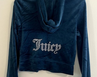 Felpa con cappuccio e zip intera Juicy Couture verde scuro e blu, taglia S, stile y2k, da donna.