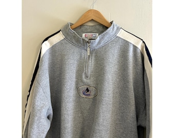 Sudadera vintage de los 90 de CCM Hockey Vancouver Canucks NHL con cremallera de un cuarto para hombre XXL