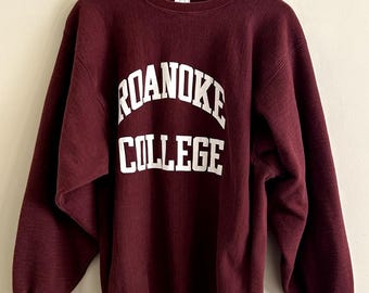 Camiseta vintage de cuello redondo con tejido inverso de Roanoke College, años 80 y 90, para hombre, talla XXL y 2XL
