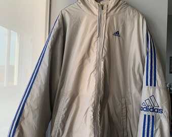 Vintage 90s Gray Blue Adidas Baggy Full-zip Big Logo Three Stripe Jacket Men XL