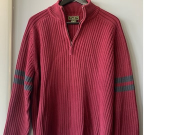 Vintage y2k Eddie Bauer Faded Maroon Ribbed Half-zip Pullover Sweater Mens XL