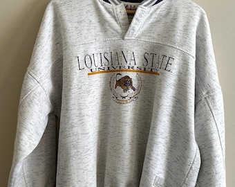 Sudadera vintage de los años 90 con cuello henley de la Universidad Estatal de Luisiana (LSU) para hombre (talla XL)