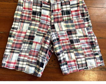 Pantalones cortos estilo preppy Madras vintage Y2K de Abercrombie & Fitch para hombre, cintura de 30" y entrepierna de 10".