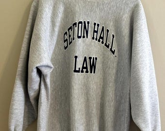Sudadera vintage de los 90 de la Facultad de Derecho de Seton Hall, modelo Champion Reverse Weave, cuello redondo, talla XXL para hombre.