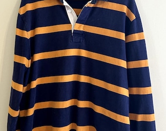 Camisa de rugby JCrew Always de estilo preppy a rayas azul marino y dorado para hombre, talla grande.