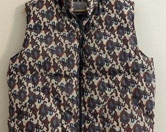 Chaleco acolchado vintage de plumón de ganso estilo vaquero occidental con estampado abstracto de cachemira, clase 5, años 80