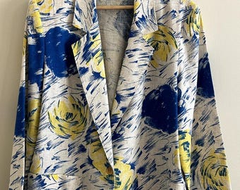 Blazer vintage de los años 80 con estampado floral pop art de Union ILGWU, talla XL para mujer
