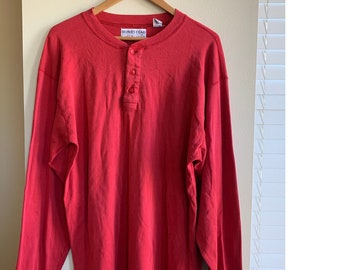 Vintage 90s Faded Red Henley Collar Long-sleeve Shirt Men's Tall XL