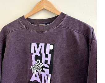 Sudadera vintage de cuello redondo Michigan teñida con pigmentos de los años 90, corte cuadrado, para hombre, talla grande