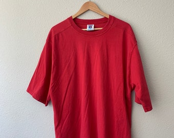 Red Vintage 90s Russell Athletic Made in USA Blank T-shirt Short-sleeve Mens XL
