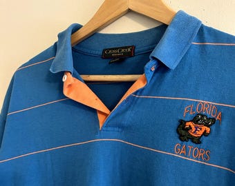 Polo vintage de rayas azules y naranjas de los Gators de la Universidad de Florida, años 90, para hombre, talla XXL