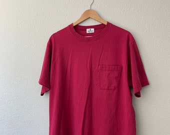 Vintage 90s Red Faded Jockey Made in USA Blank Red T-shirt Frocket Mens Large