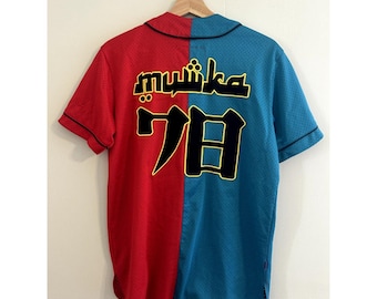 Mishka Rojo Verde Mishka Camiseta de béisbol con ojo estilo urbano para hombre talla pequeña