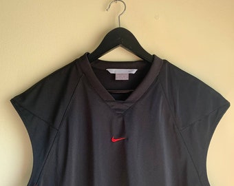 Schwarz Rot Grau Tag y2k Nike Center Swoosh Jersey Tank top Herren XL