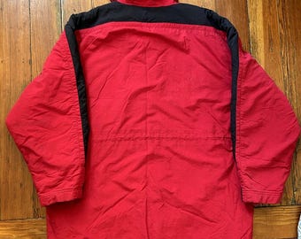 Parka larga Nike roja vintage de los años 90 con logo grande para hombre