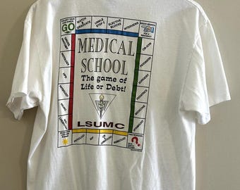 Camiseta vintage de los años 90 de la Facultad de Medicina de LSUMC, Juego de la vida o la deuda, camiseta grande