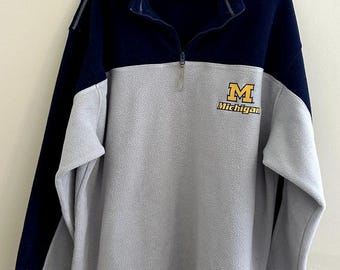 Vintage y2k Gray Blue University of Michigan UMich Quarter-zip Fleece Men's XL