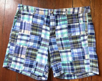 Shorts estilo Y2K de L.L. Bean, morados, verdes y crema, estilo preppy Madras, talla 12 para mujer.