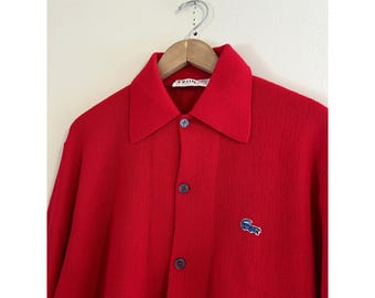 Vintage 60s/70s Red Izod of London Lacoste Alligator Button-up Cardigan Men's XL