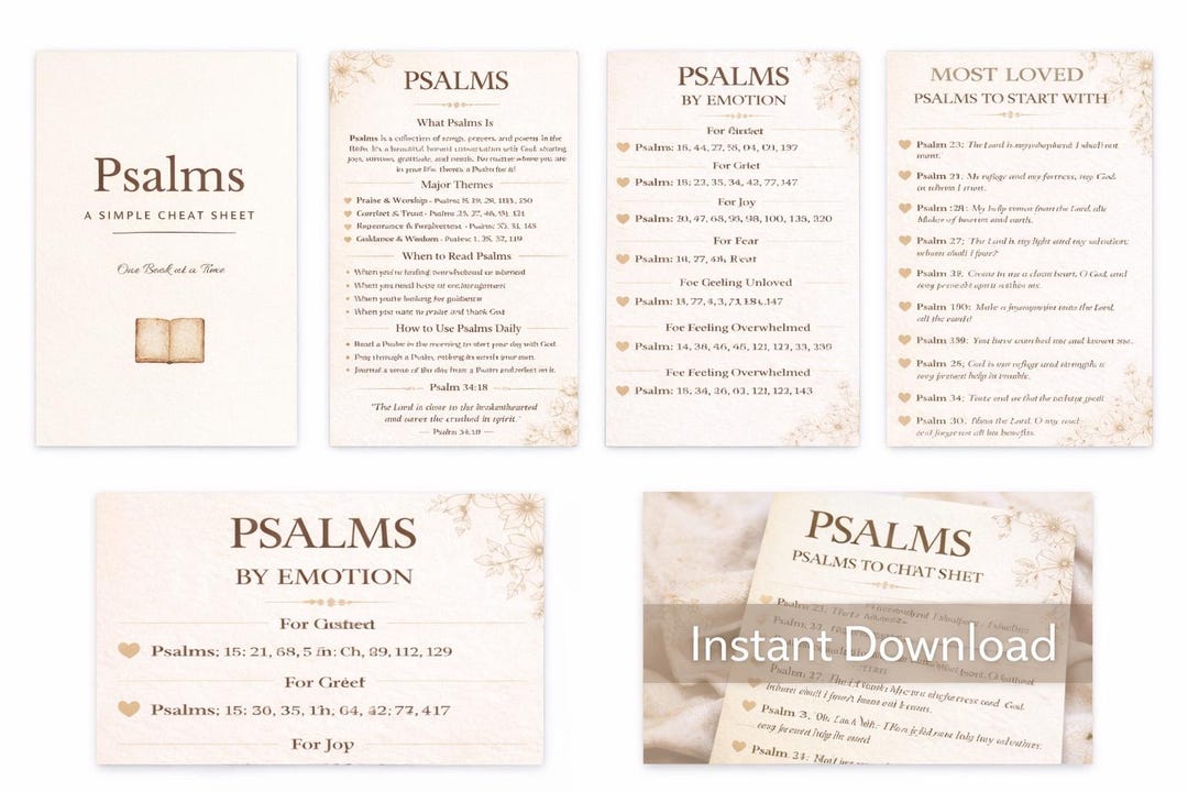 Psalms Cheat Sheet Printable | Psalms by Emotion & Most Loved Psalms ...
