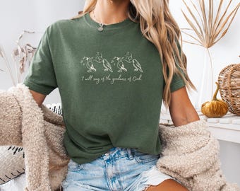 Cantaré sobre la bondad de Dios, camiseta con colores reconfortantes, camiseta vintage, inspiradora, citas cristianas, regalo para cristianos, versículo bíblico.