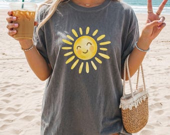 Süßes Sonnenschein-Shirt, Küstensonne-Shirt, Sommerferien-T-Shirt, Retro Sonnenschein-Grafik-Hemd, süßes Frauenhemd, Boho-Hemd, Retro-70er Jahre