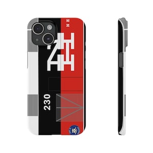 May include: A phone case with a graphic design featuring the letters "ZH" in white, set against a red and black background. The design includes the number "230" and a small emblem. The case is shown from the front and side.