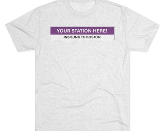 Custom Mass. MBTA Railroad-Inspired Station Sign T-Shirt