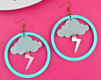 Lightning Bolt Storm Weather Statement Earrings