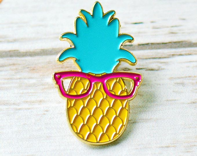 Pineapple Enamel Pin With Glasses Lapel Pin Game Fruit Etsy UK