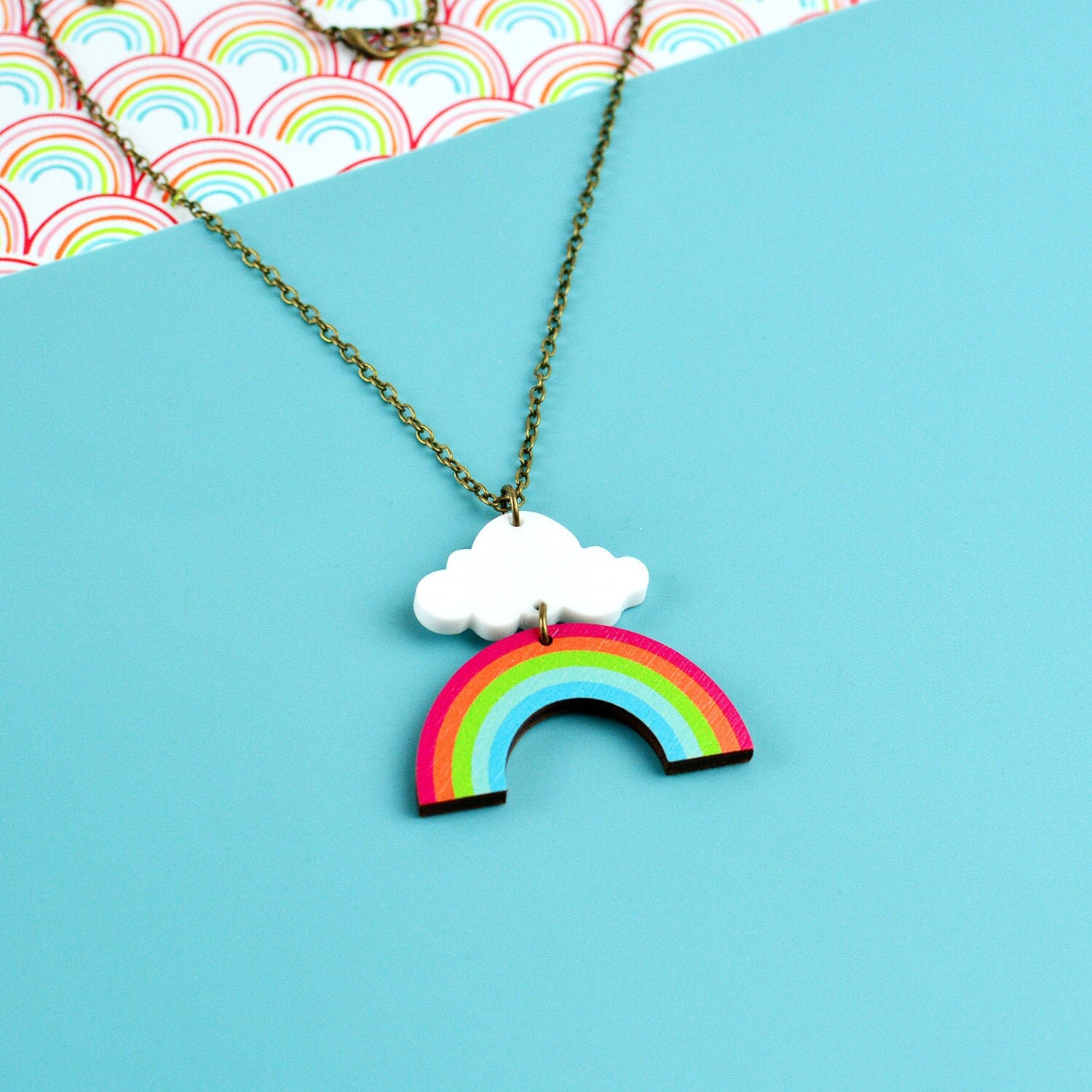 Rainbow Cloud Necklace - Etsy UK